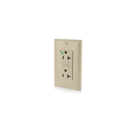 Leviton GFCI Receptacle, 20A, 125Vac, 5-20R, Ivory GFNT2-HGI